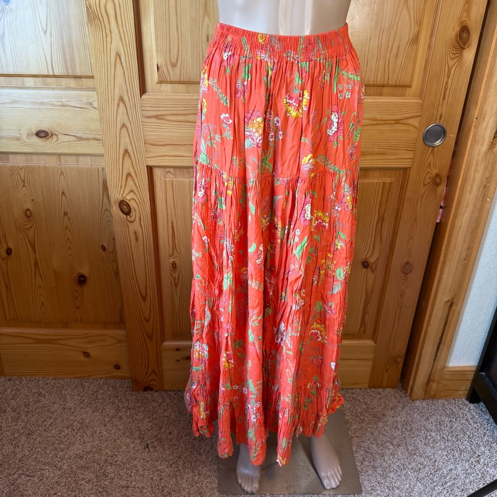 Vintage Desert West Sherry Holt Floral Crinkle Tiered Maxi Skirt Western OS